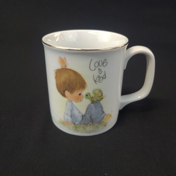 Precious Moments Mug Love is Kind Boy Turtle With Gold Trim - Vintage 1984 - Picture 1 of 9